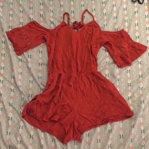 *BOGO 50%*Mossimo dark coral cold shoulder rompers